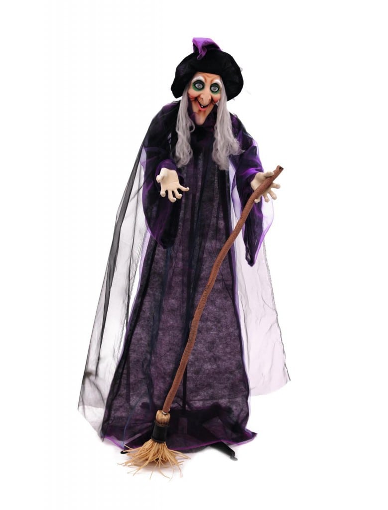 Halloween witch with broom, animated